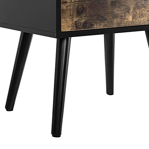 [en.casa] Mesa Auxiliar con Dos Cajones 60 x 40 x 29,5 cm Mesilla de Noche Mesita Cómoda Diseño Apariencia de Madera y Negro