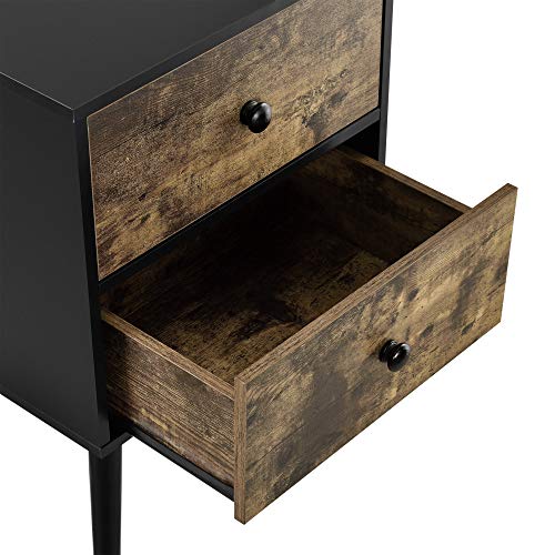 [en.casa] Mesa Auxiliar con Dos Cajones 60 x 40 x 29,5 cm Mesilla de Noche Mesita Cómoda Diseño Apariencia de Madera y Negro