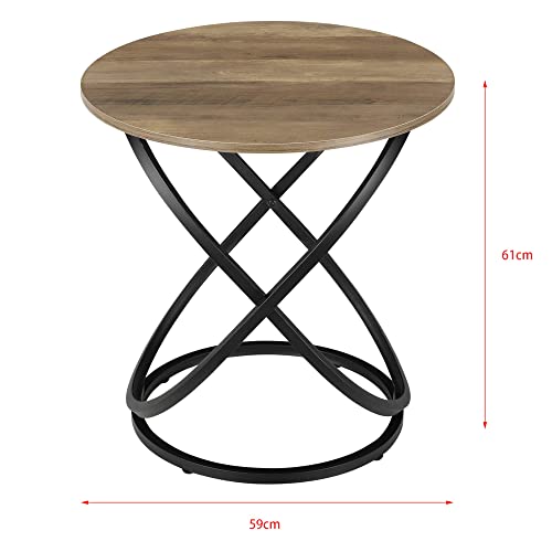 [en.casa] Mesa de Centro Mesa Auxiliar Redonda 61 x 59 cm Mesita de Noche Mesa de café y té Apariencia de Madera y Negro