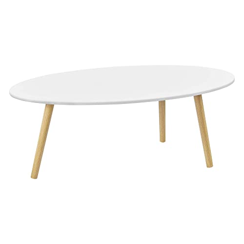 [en.casa] Mesa de Centro Viborg 109,5 x 59,5 x 39,5 cm Mesa de Salón Auxiliar con 3 Patas Trípode Mesa Baja Mesa de Café o Té Blanco y Efecto Madera