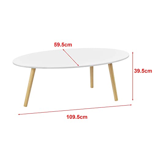 [en.casa] Mesa de Centro Viborg 109,5 x 59,5 x 39,5 cm Mesa de Salón Auxiliar con 3 Patas Trípode Mesa Baja Mesa de Café o Té Blanco y Efecto Madera