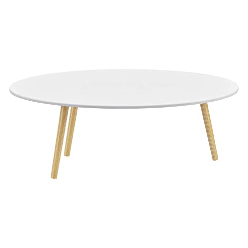 [en.casa] Mesa de Centro Viborg 109,5 x 59,5 x 39,5 cm Mesa de Salón Auxiliar con 3 Patas Trípode Mesa Baja Mesa de Café o Té Blanco y Efecto Madera