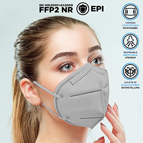 ENERGY FUSION Mascarilla FFP2 caja de 25 unidades , con Ajustador Craneal , Ultraproteccion Certificado Oficial CE (25 GREY)