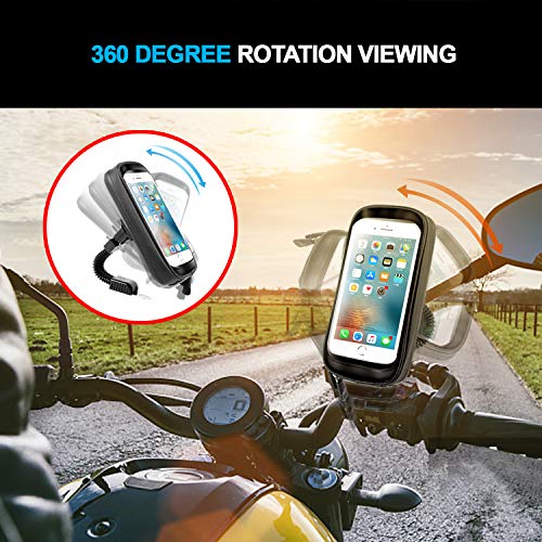 ENONEO Soporte Movil Moto Impermeable 360° Rotación Soporte Telefono Motocicleta con Cubierta de Lluvia Funda Soporte Smartphone Moto Retrovisor para Telefono hasta 6.7" Pulgada (Negro 1)