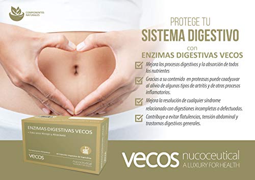 Enzimas digestivas con alta concentración de papaína, bromelina y digezyme para mejorar la digestión y ayudar a la absorción de nutrientes – Mejora la salud gastrointestinal – 60 cápsulas vegetales