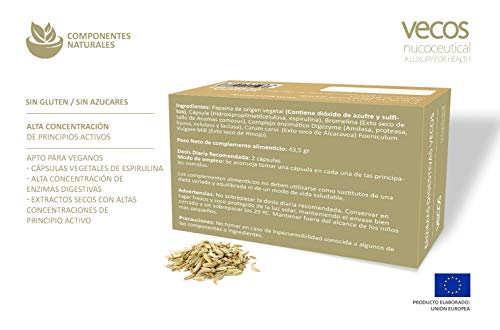 Enzimas digestivas con alta concentración de papaína, bromelina y digezyme para mejorar la digestión y ayudar a la absorción de nutrientes – Mejora la salud gastrointestinal – 60 cápsulas vegetales