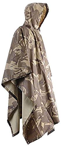 EONYUANGUO Poncho de Lluvia, Impermeable Ripstop Impermeable de Camuflaje Militar Impermeable con Capucha para Deporte al Aire Libre (Camo del Desierto)