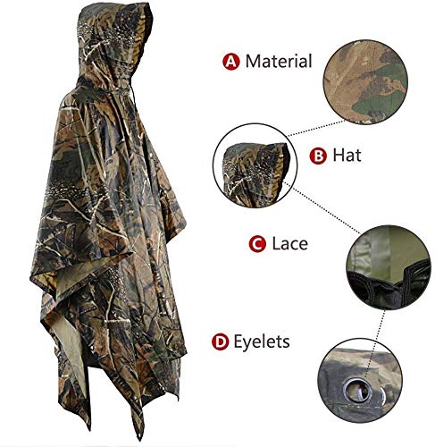 EONYUANGUO Poncho de Lluvia, Impermeable Ripstop Impermeable de Camuflaje Militar Impermeable con Capucha para Deporte al Aire Libre (Camo del Desierto)