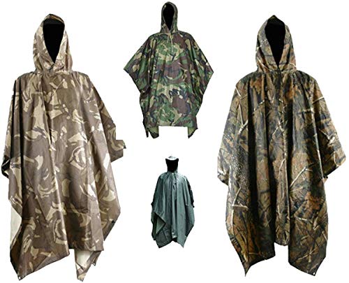 EONYUANGUO Poncho de Lluvia, Impermeable Ripstop Impermeable de Camuflaje Militar Impermeable con Capucha para Deporte al Aire Libre (Camo del Desierto)