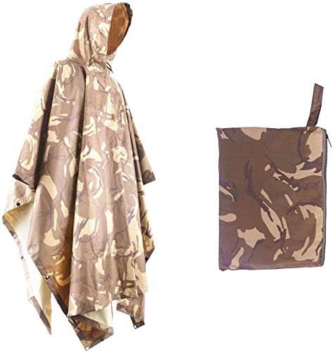 EONYUANGUO Poncho de Lluvia, Impermeable Ripstop Impermeable de Camuflaje Militar Impermeable con Capucha para Deporte al Aire Libre (Camo del Desierto)