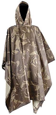 EONYUANGUO Poncho de Lluvia, Impermeable Ripstop Impermeable de Camuflaje Militar Impermeable con Capucha para Deporte al Aire Libre (Camo del Desierto)