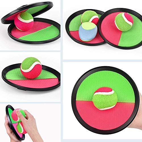 EPCHOO Juego de bolas para Lanzar y Atrapar con 4 Paletas y 6 Bolas de Velcro Juego de Bolas de Velcro para niños para Fiestas, Jardines, Interiores y Exteriores