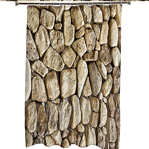 Epinki 90x180CM Cortinas Bañera, Cortina de Ducha Muro de Piedras Beige Cortinas Baño Ducha Poliéster con 12 Anillos