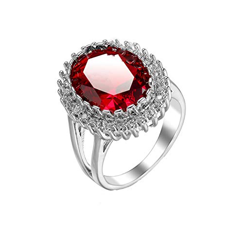 Epinki Anillos Compromiso, Clásico Circonita Ovalada Rojo Anillos de Matrimonio de Mujer Chapado en Plata Talla 15