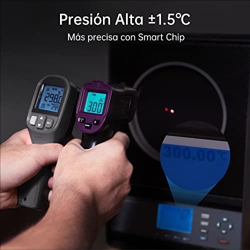 ERICKHILL Termómetro infrarrojo -50℃~400℃ Pistola láser de temperatura sin contacto retroiluminada LCD Emisividad ajustable - para cocinar/ barbacoa/ congelador/ comida/ nevera/ hornear, negro púrpura