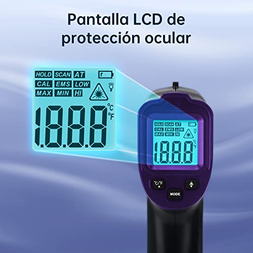 ERICKHILL Termómetro infrarrojo -50℃~400℃ Pistola láser de temperatura sin contacto retroiluminada LCD Emisividad ajustable - para cocinar/ barbacoa/ congelador/ comida/ nevera/ hornear, negro púrpura