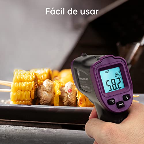 ERICKHILL Termómetro infrarrojo -50℃~400℃ Pistola láser de temperatura sin contacto retroiluminada LCD Emisividad ajustable - para cocinar/ barbacoa/ congelador/ comida/ nevera/ hornear, negro púrpura