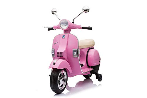 ES-TOYS Moto Scooter eléctrico para niños Vespa, Asiento de Cuero, MP3, USB, 2X 6V Electric Motors, Color:Rosa