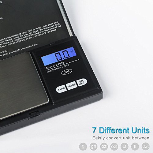 Escala de Bolsillo de precisión - 200g x 0.01g Báscula Digitales de Precisión, Básculas de cocina, Escala de joyería con Pantalla LCD y función de Tara