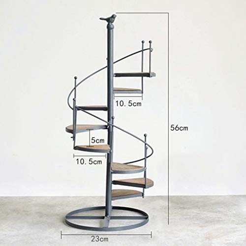 Escalera de caracol de múltiples capas en forma de flor de hierro forjado Escalera de 8 pisos con balcón, sala de estar, maceta de interior, estante para macetas, 56 * 23 cm