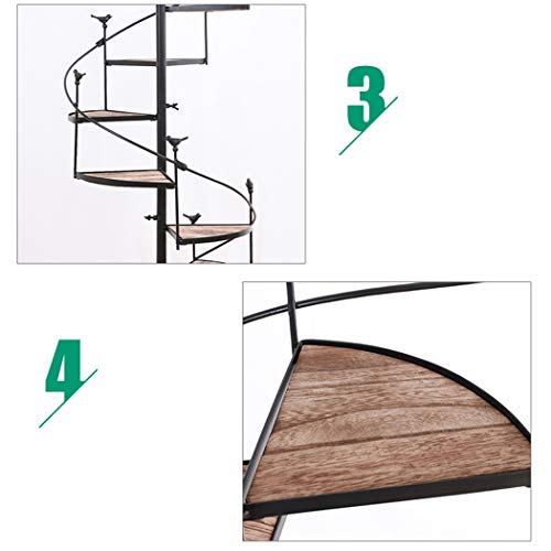 Escalera de caracol de múltiples capas en forma de flor de hierro forjado Escalera de 8 pisos con balcón, sala de estar, maceta de interior, estante para macetas, 56 * 23 cm