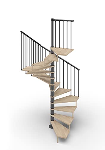 Escalera de caracol de planta cuadrada 105 x 105 cm. Tekla 13 peldaños – Altura entre los pisos 267 – 312 cm. (natural, acero antracita)