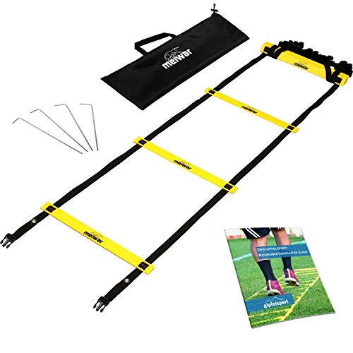 Escalera de coordinación de 6m con bolsa y clavijas | Escalera de velocidad | Escalera de velocidad para fútbol, fitness, deportes, balonmano | + eBook gratis