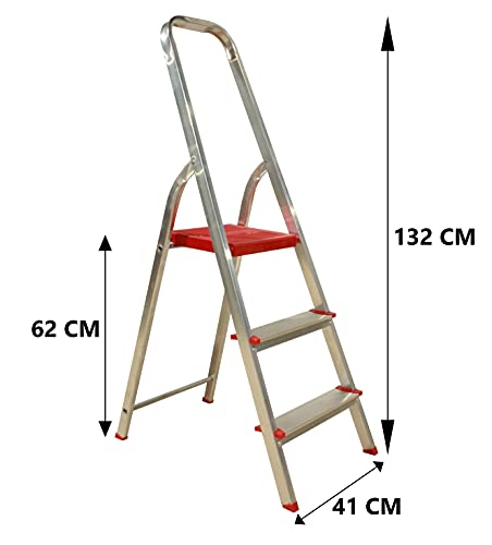 Escalera Plegable 3 peldaños Aluminio, Escalera de Tijera Resistente y Ligera, Antideslizante, Uso domestico, soporta hasta 150 kg.