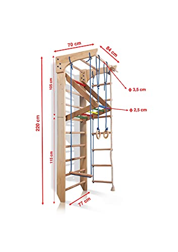 Escalera Sueca Barras de Pared Kinder-4-220-Color, Gimnasia de los niños en casa, Complejo Deportivo de Gimnasia