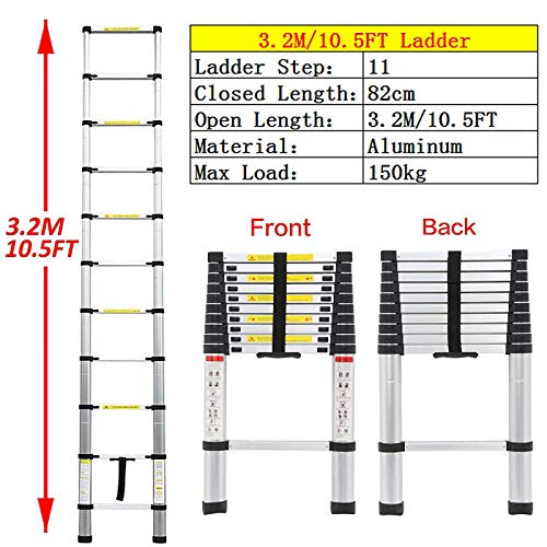 Escalera telescópica de 3,2 m/10,5 pies sola escalera recta Inicio Proyecto plegable portátil de aleación de aluminio engrosada casa/biblioteca/escalera de ingeniería