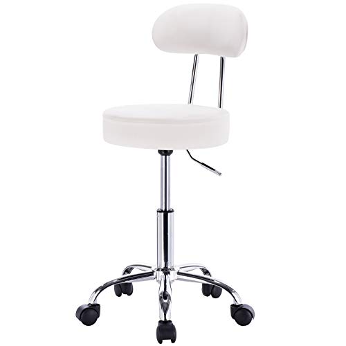 eSituro 1x Taburetes de Bar Taburete Oficina con Ruedas Regulable en Altura Juego de 1 Piel Sintética Silla de Trabajo Sillas de Escritorio con Asiento Tapizado Blanco SBST0182