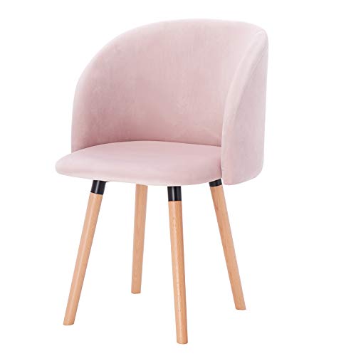 eSituro Pack de 1 Silla de Comedor Muebles Cocina Diseno Nórdico con Reposabrazos Silla Tapizada Madera Sillas Comedor Terciopelo Rosa