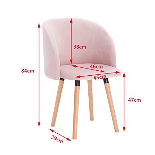 eSituro Pack de 1 Silla de Comedor Muebles Cocina Diseno Nórdico con Reposabrazos Silla Tapizada Madera Sillas Comedor Terciopelo Rosa