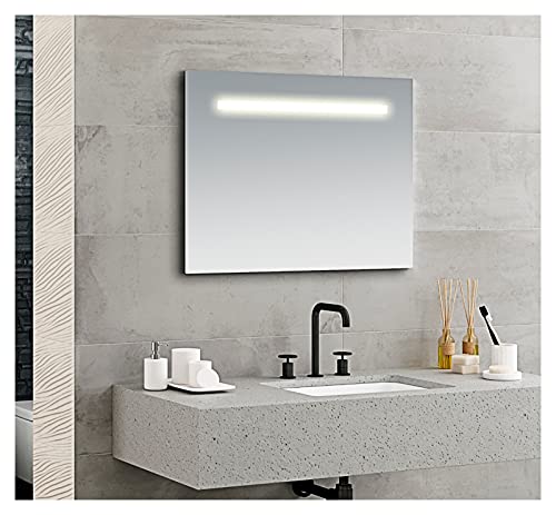 Espejo de Baño Luz Led Roma 100x80 Horizontal con lámina antivaho, con colgadores incluidos de fácil instalación. Espejo a Pared con Luz Frontal Directa al Rostro. Espejo Retroiluminado baanio IP44