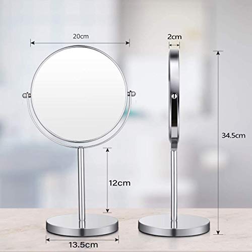 Espejo de Maquillaje con Aumento 1X / 3X (20cm / 8in), Espejo Cosmético con Soporte de Acero Inoxidable, Espejo de Mesa de Doble Cara para baño, Dormitorio, Giratorio de 360 Grados