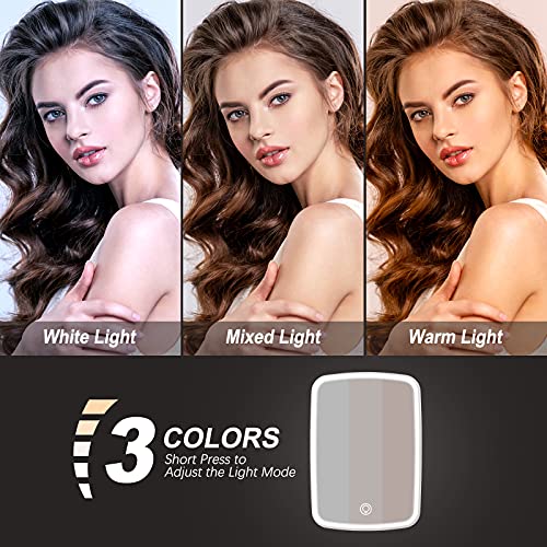 Espejo Maquillaje con Luz, Espejo Maquillaje con Luz LED, Espejo Maquillaje con 3 Modos Iluminación Colores, Pantalla Táctil Regulable, para Dormitorio, Baño, Viajes