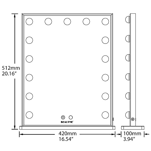 Espejo Maquillaje con Luz Espejo para Tocador Espejo de Pantalla Táctil Inteligente con 15 Bombillas LED Espejo de Mesa o Espejo de Pared Espejo de Maquillaje Grande(42x51.2CM/Blanco)