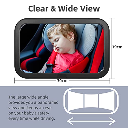 Espejo Retrovisor para Coche de Bebé, Espejo para Monitor de Bebé 360° Giratorio e Inclinable, Espejo de Coche para Asiento Trasero 100% Inastillable, Correas Elásticas Ajustables y Fácil Instalación