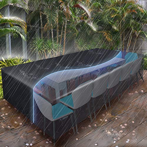 Essort Funda Muebles Jardin Impermeable, Funda Sofa Jardin Exterior,Funda Protectora Mesa Jardin,Funda Protectora Muebles Copertura Tamaño Grande 315x160x74cm ,Negro