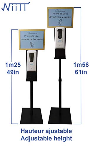 Estación de desinfección 3 en 1 dispensador automático de gel hidroalcohólico, solución o jabón de espuma manos sobre pie con panel de visualización personalizable, sin contacto, altura ajustable