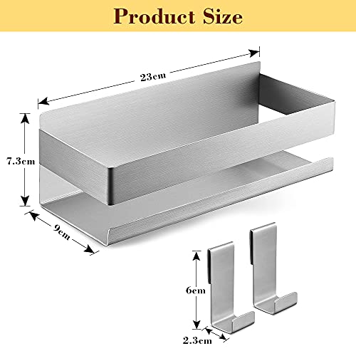 Estanteria Baño con 2 Ganchos, Estante Ducha para Baño, Autoadhesivo Estanteria Ducha sin Taladro Acero Inoxidable para Baño Cocina