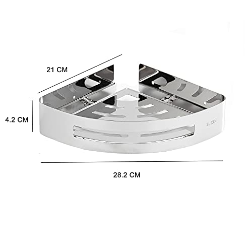 Estanteria de Esquina Ducha Sin Taladros, TUOHBOVA Estanteria Organizador Pared Adhesivo de Acero Inoxidable Para Baño y Cocina, con 4 Ganchos, Plata ((2 Piezas)