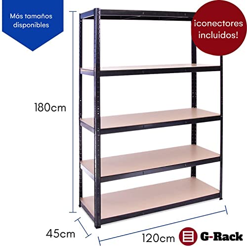 Estanterías para Garaje: 180 x 120 x 45cm | Estanterías de Alta Resistencia para Almacenamiento - 1 Unidad, Negro 5 Niveles (175KG/Estante), 875KG Total | 5 Años de Garantía