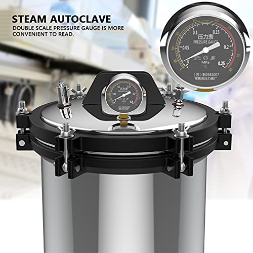 Esterilizador de autoclave de 18 l, acero inoxidable 304, esterilizador de autoclave de vapor a presión de calentamiento doble, equipo de dispositivo de desinfección para uso en laboratorio/dental/mas