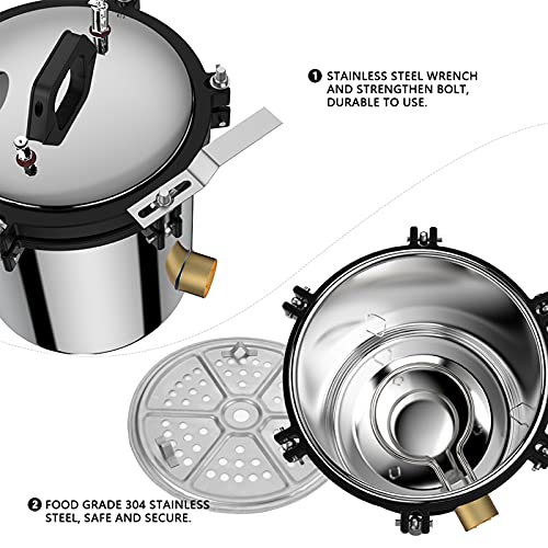 Esterilizador de autoclave de 18 l, acero inoxidable 304, esterilizador de autoclave de vapor a presión de calentamiento doble, equipo de dispositivo de desinfección para uso en laboratorio/dental/mas