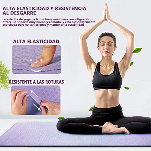 Esterilla Deporte Antideslizante Estera Yoga Colchonetas Pilates Mat Fitness Ecológica TPE para Entrenamiento de Gimnasia 183x61cm, con Correa Y 2 Bandas Elasticas