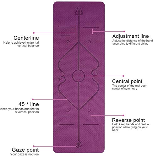 Esterilla Deporte Yoga Pilates Fitness Colchoneta TPE Gimnasia Antideslizante Esterilla yoga con líneas 183x61cm con Funda (Morado)