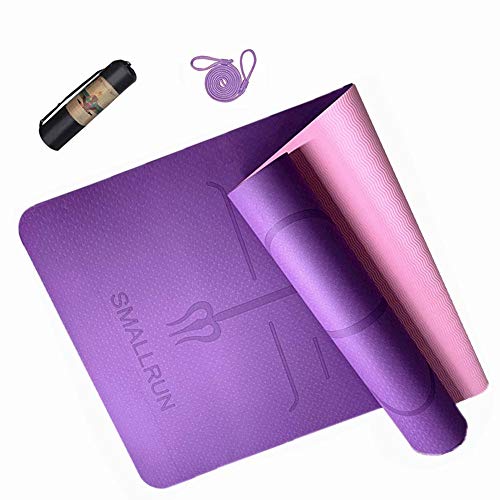 Esterilla Deporte Yoga Pilates Fitness Colchoneta TPE Gimnasia Antideslizante Esterilla yoga con líneas 183x61cm con Funda (Morado)