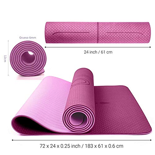 Esterilla Deporte Yoga Pilates Fitness Colchoneta TPE Gimnasia Antideslizante Esterilla yoga con líneas 183x61cm con Funda (Morado)