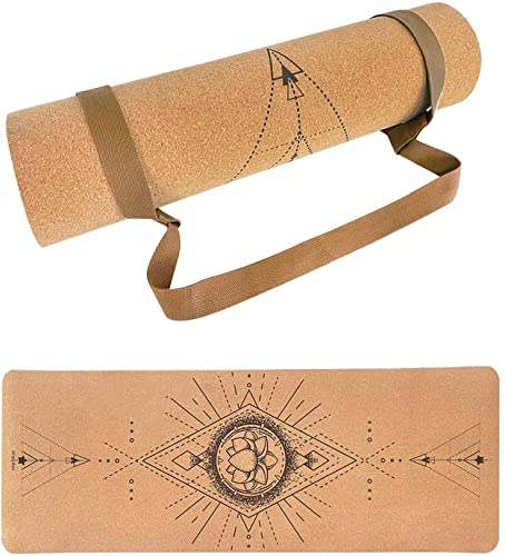 Esterilla Yoga,Esterilla Deporte Antideslizante Ecológica Corcho,183x65cm,7mm de Grosor,Yoga Mat,para Pilates,Fitness.Incluye Correa de Transporte y 2PC Bola para Masajes